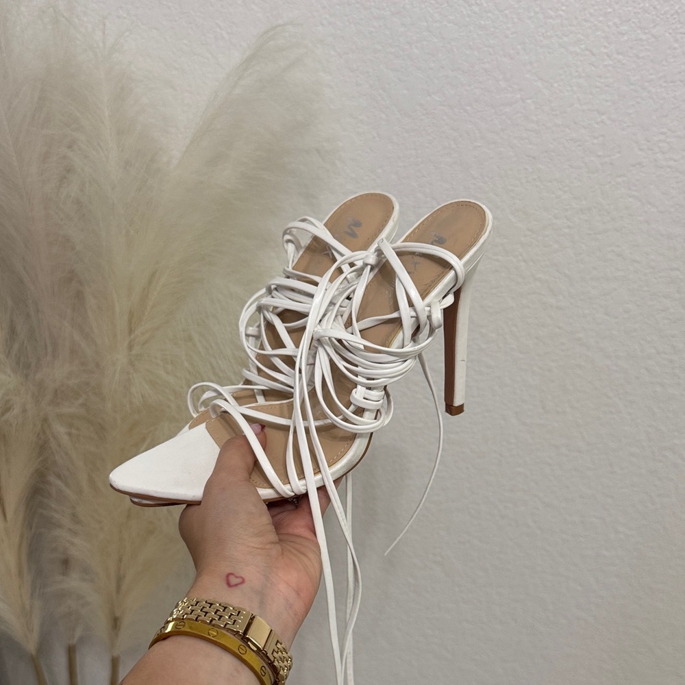 Elegant White Lace-Up Heels